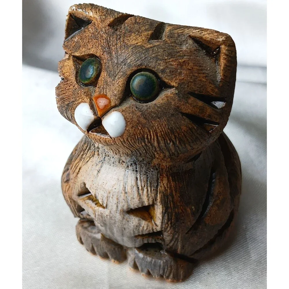 Vintage Artesania Rinconada Art Pottery Hand Crafted Clay 4 Figurines-TABBY CATS
